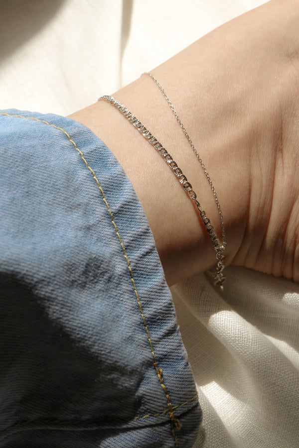 925 Silver Duo Chain Layered Anklet
