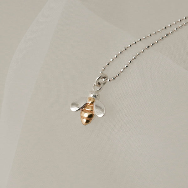 925 Two-Tone Busy Bee Pendant Necklace