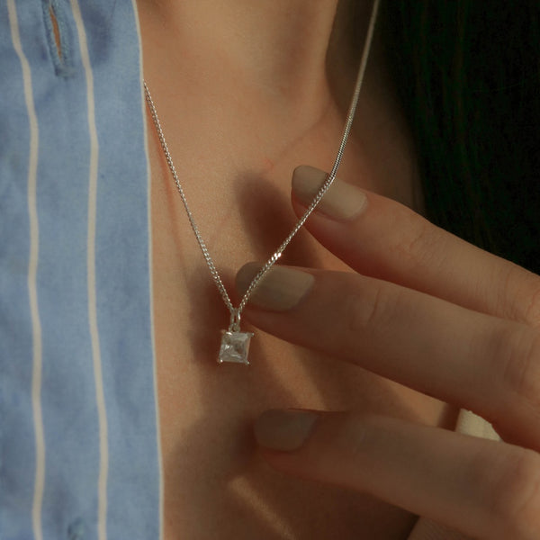 925 Danine Square Crystal Pendant Necklace