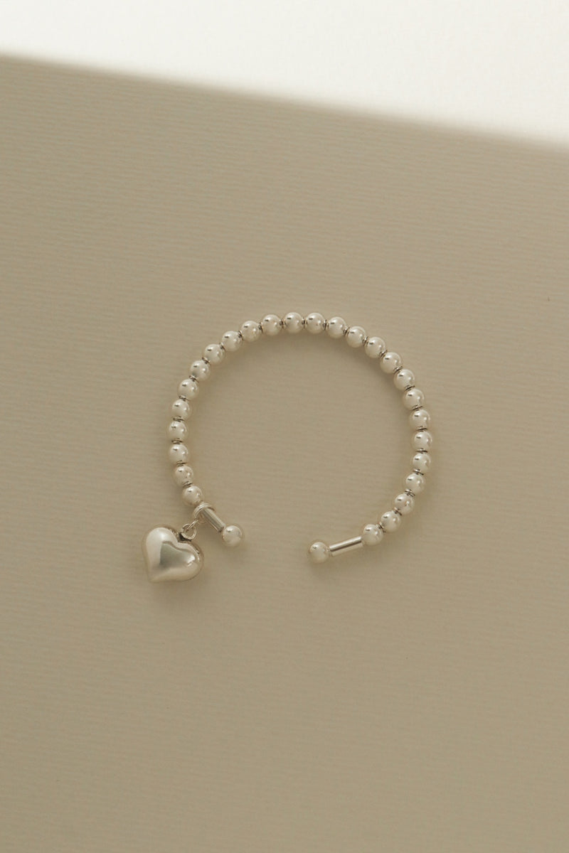 925 Silver Puffy Love Charm Beaded Cuff Bracelet