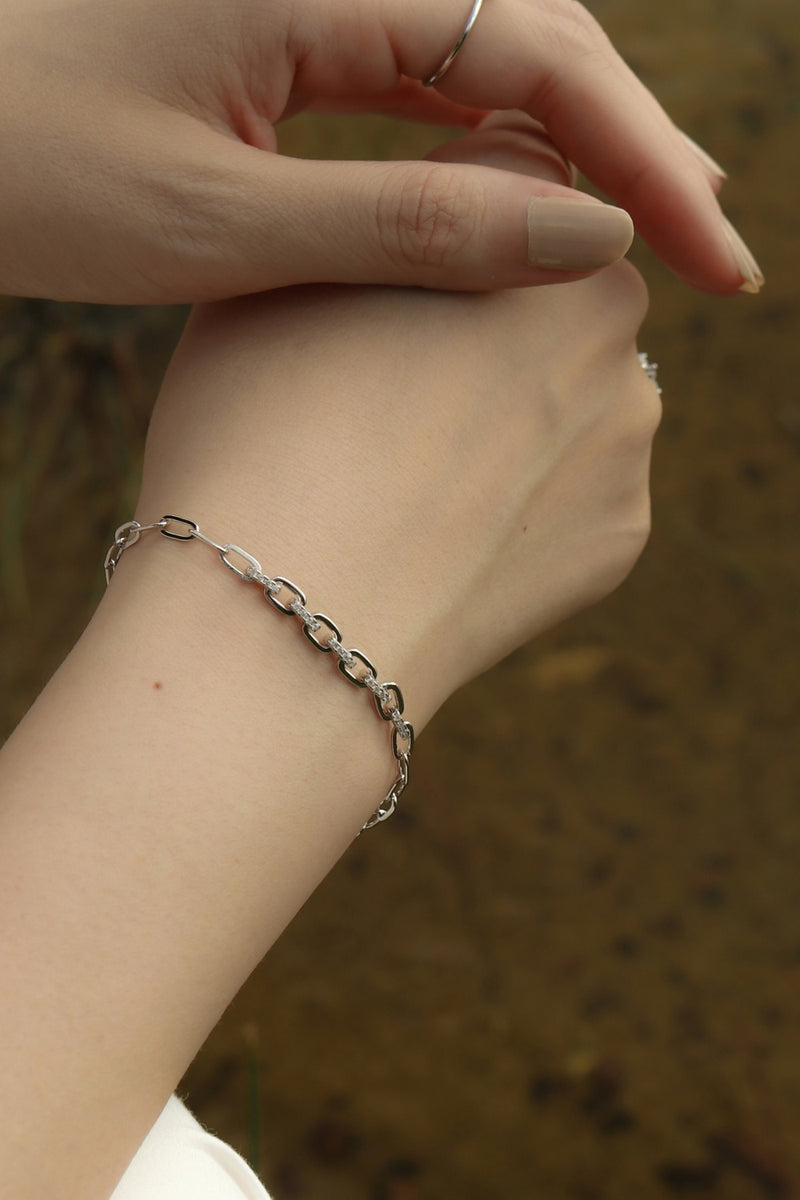 925 Silver Glister Duo Chain Link Bracelet