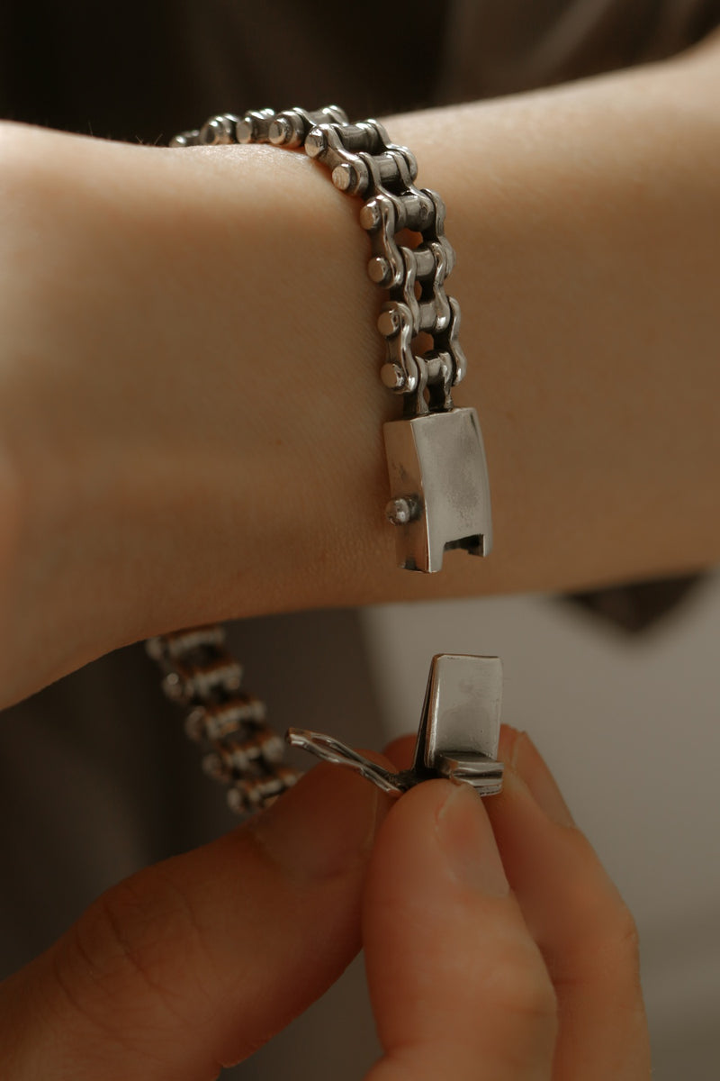 925 Silver Grunge Bike Chain Link Bracelet