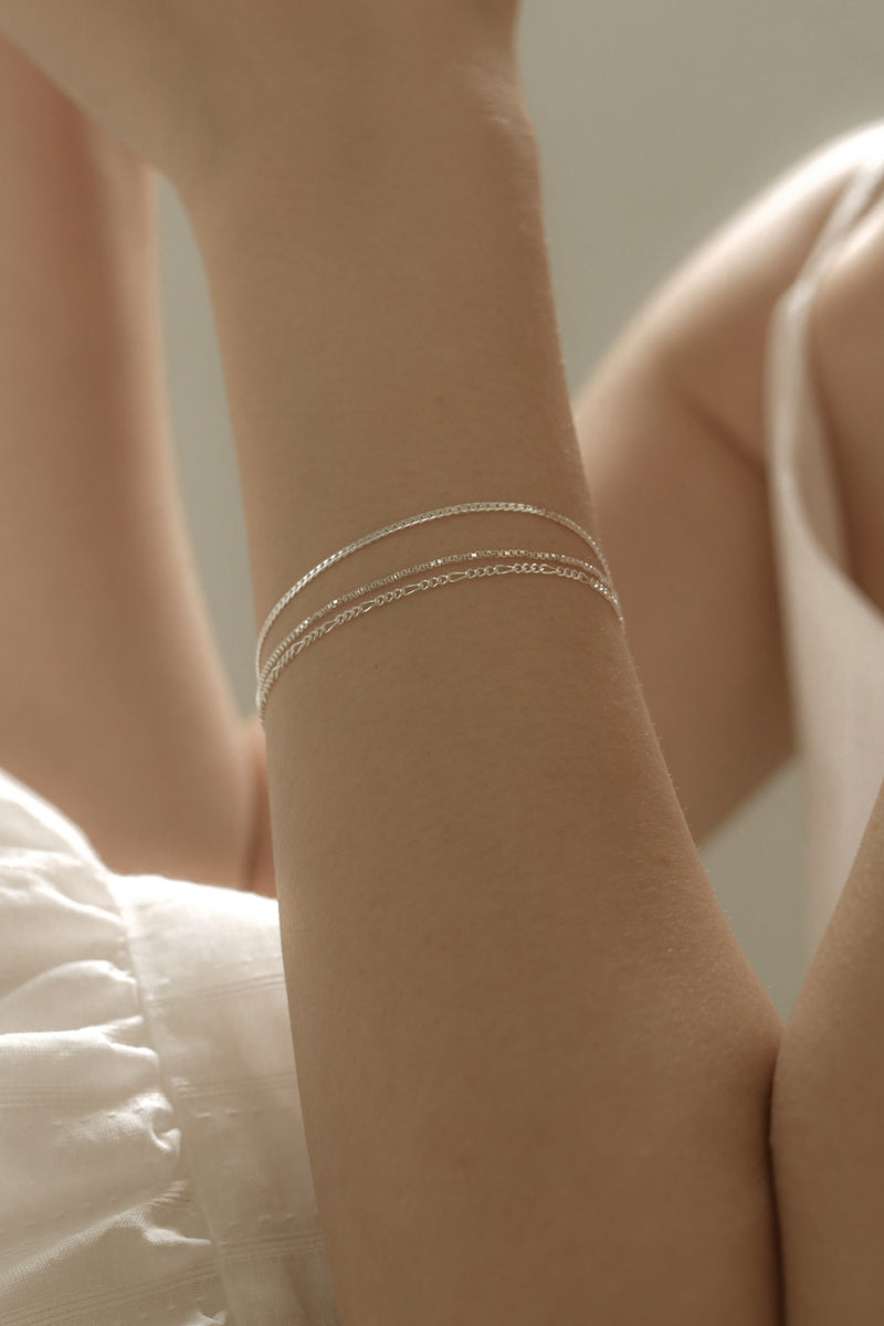 925 Silver Trio Chain Layered Bracelet