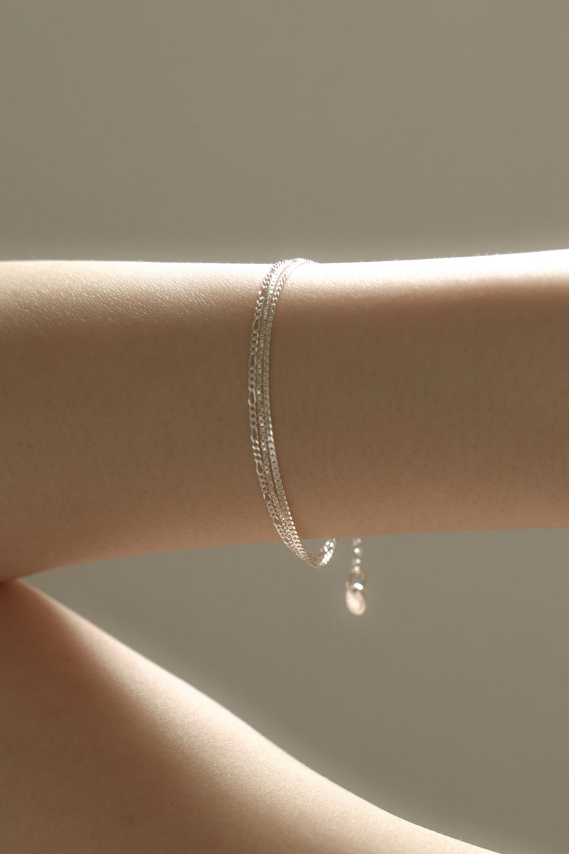 925 Silver Trio Chain Layered Bracelet