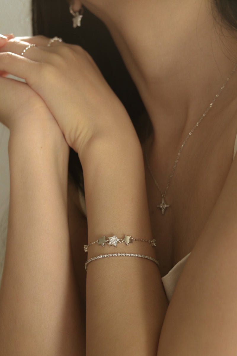 925 Silver Lustre Star Bracelet
