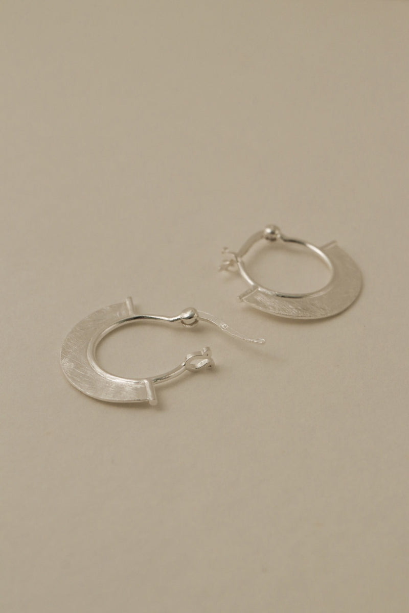 925 Silver Minimalist Matte Fan Hoop Earrings