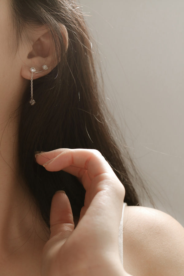 925 Silver Dangly Crystal Ear Pin Earrings