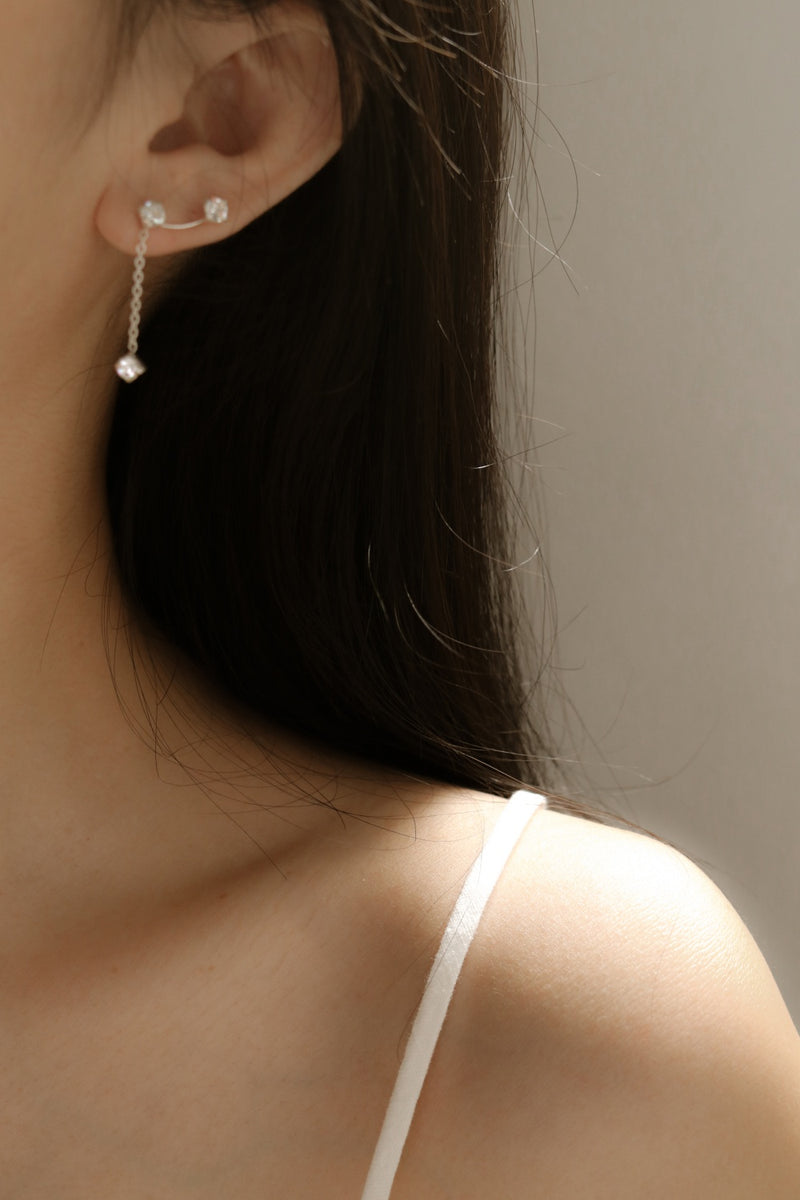 925 Silver Dangly Crystal Ear Pin Earrings