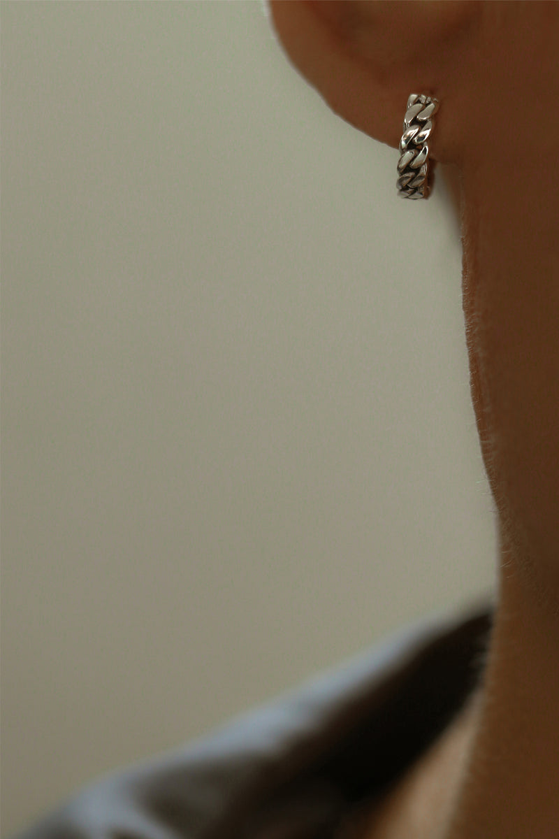 925 Silver Mini Grunge Chain Hoop Earrings