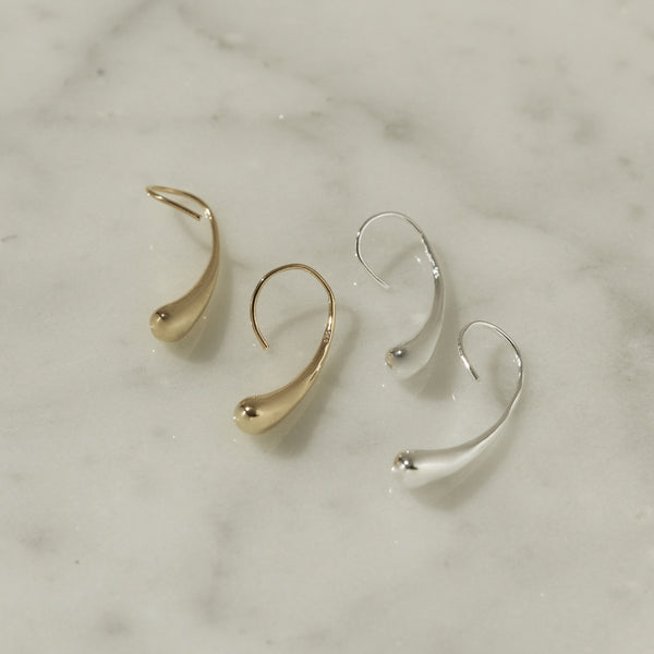 925 Silver Teardrop French Hook Earrings, 18K Yellow Gold Plating