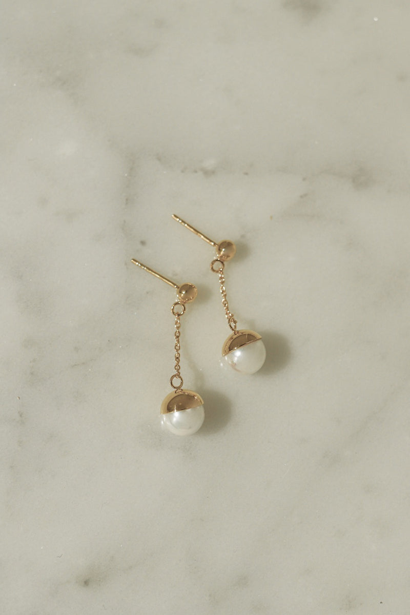 925 Silver Pearly Drop Earrings, 18K Yellow Gold Plating