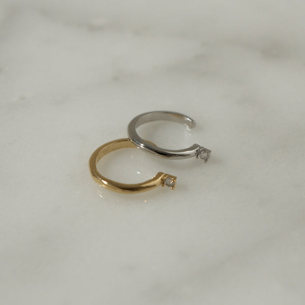 925 Silver Minimalist Cubic Ear Cuff, 18K Yellow Gold Plating