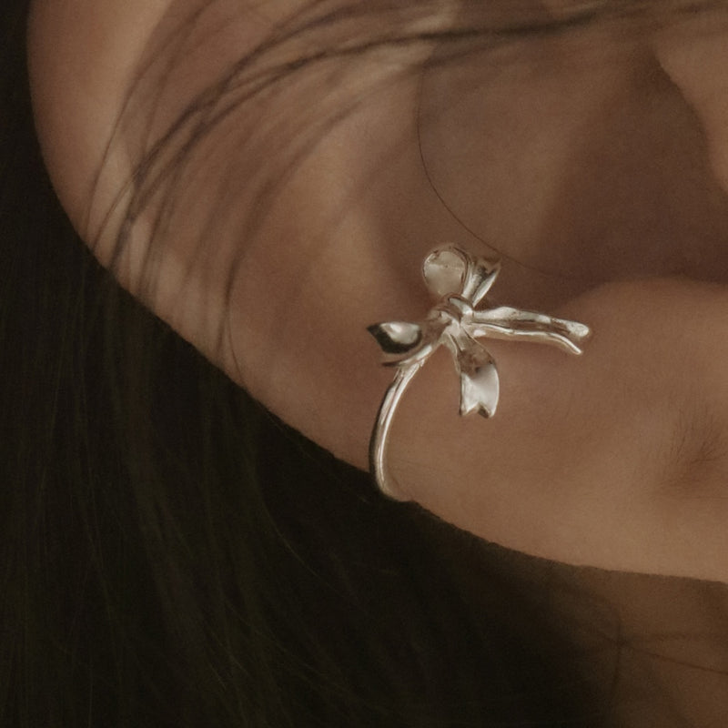 925 Silver Flowy Bow Ear Cuff