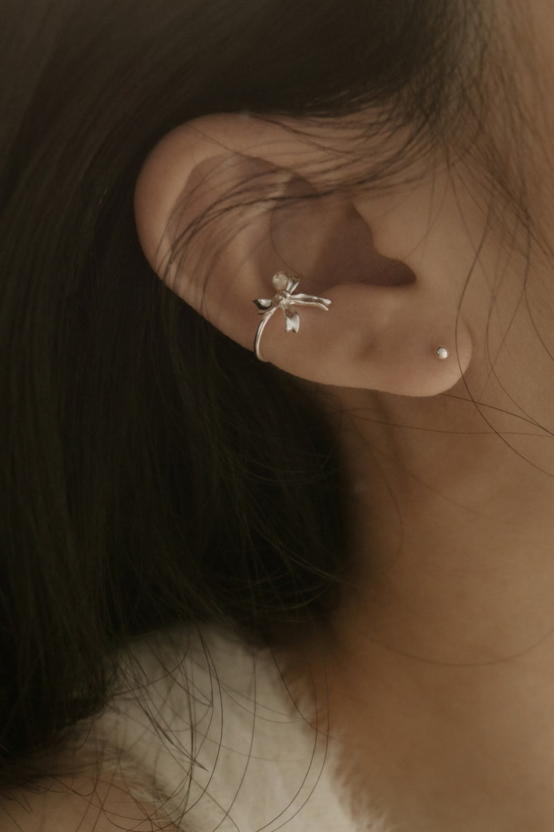 925 Silver Flowy Bow Ear Cuff