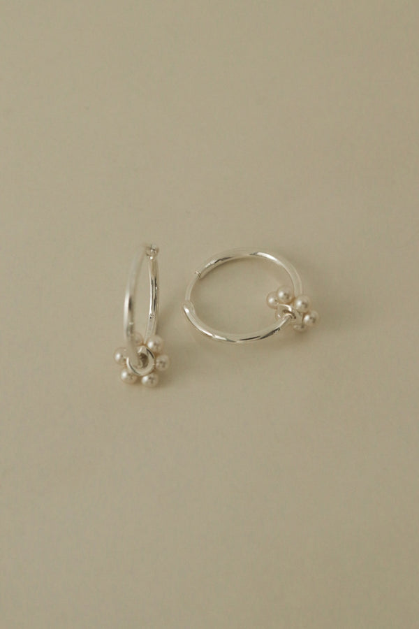 925 Silver Pearly Bloom Hoop Earrings