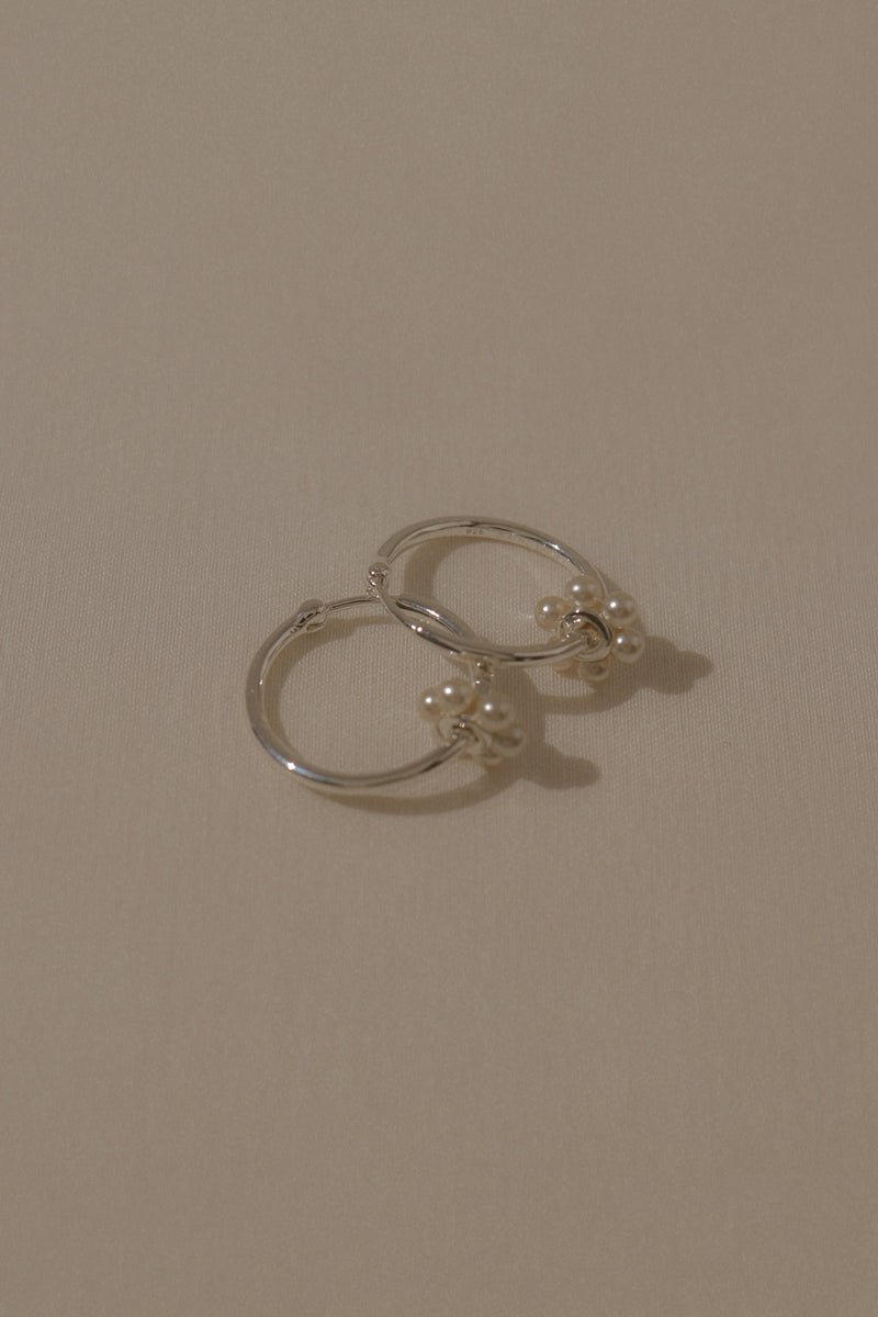 925 Silver Pearly Bloom Hoop Earrings