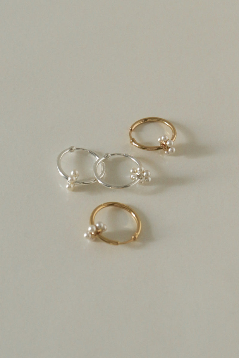 925 Silver Pearly Bloom Hoop Earrings