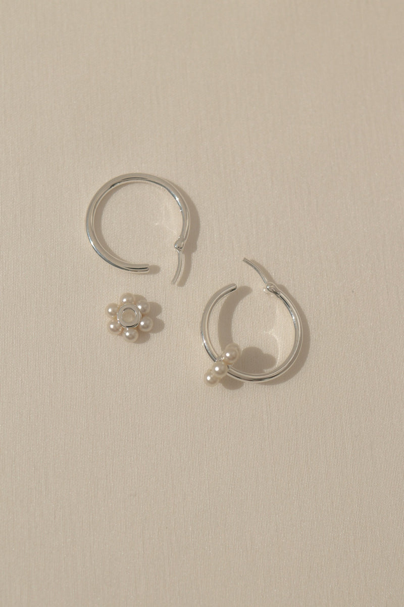 925 Silver Pearly Bloom Hoop Earrings