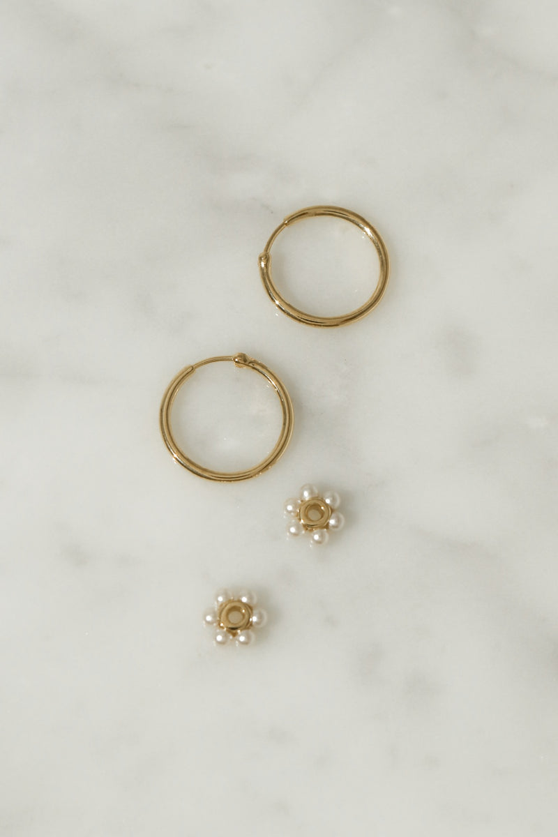 925 Silver Pearly Bloom Hoop Earrings, 14K Yellow Gold Vermeil