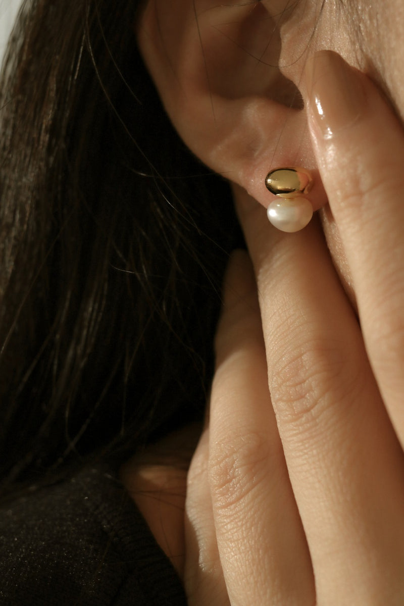 925 Silver Ovalé Pearl Earrings, 14K Yellow Gold Vermeil