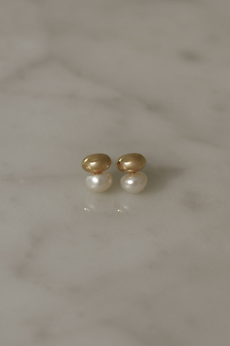 925 Silver Ovalé Pearl Earrings, 14K Yellow Gold Vermeil