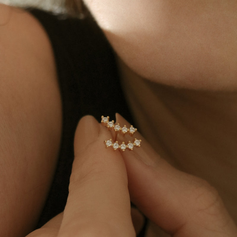 925 Silver Curvia Stud Earrings, 14K Yellow Gold Vermeil