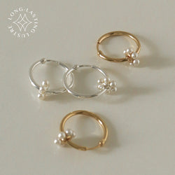 925 Silver Pearly Bloom Hoop Earrings, 14K Yellow Gold Vermeil