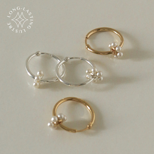 925 Silver Pearly Bloom Hoop Earrings, 14K Yellow Gold Vermeil