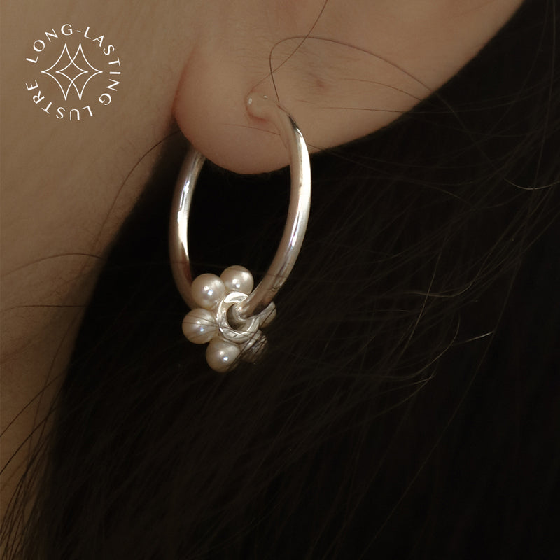 925 Silver Pearly Bloom Hoop Earrings