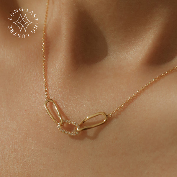 925 Silver Viera Cubic Link Necklace, 14K Yellow Gold Vermeil