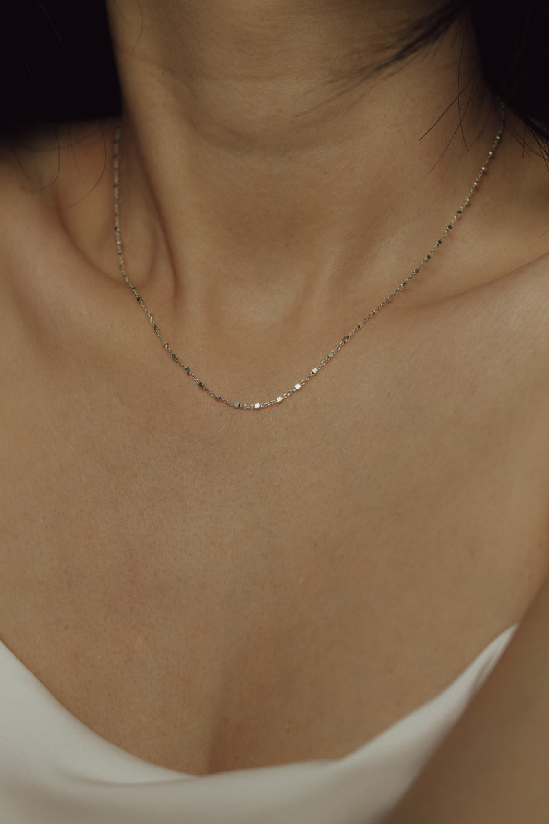 925 Silver Square Beaded Chain Necklace