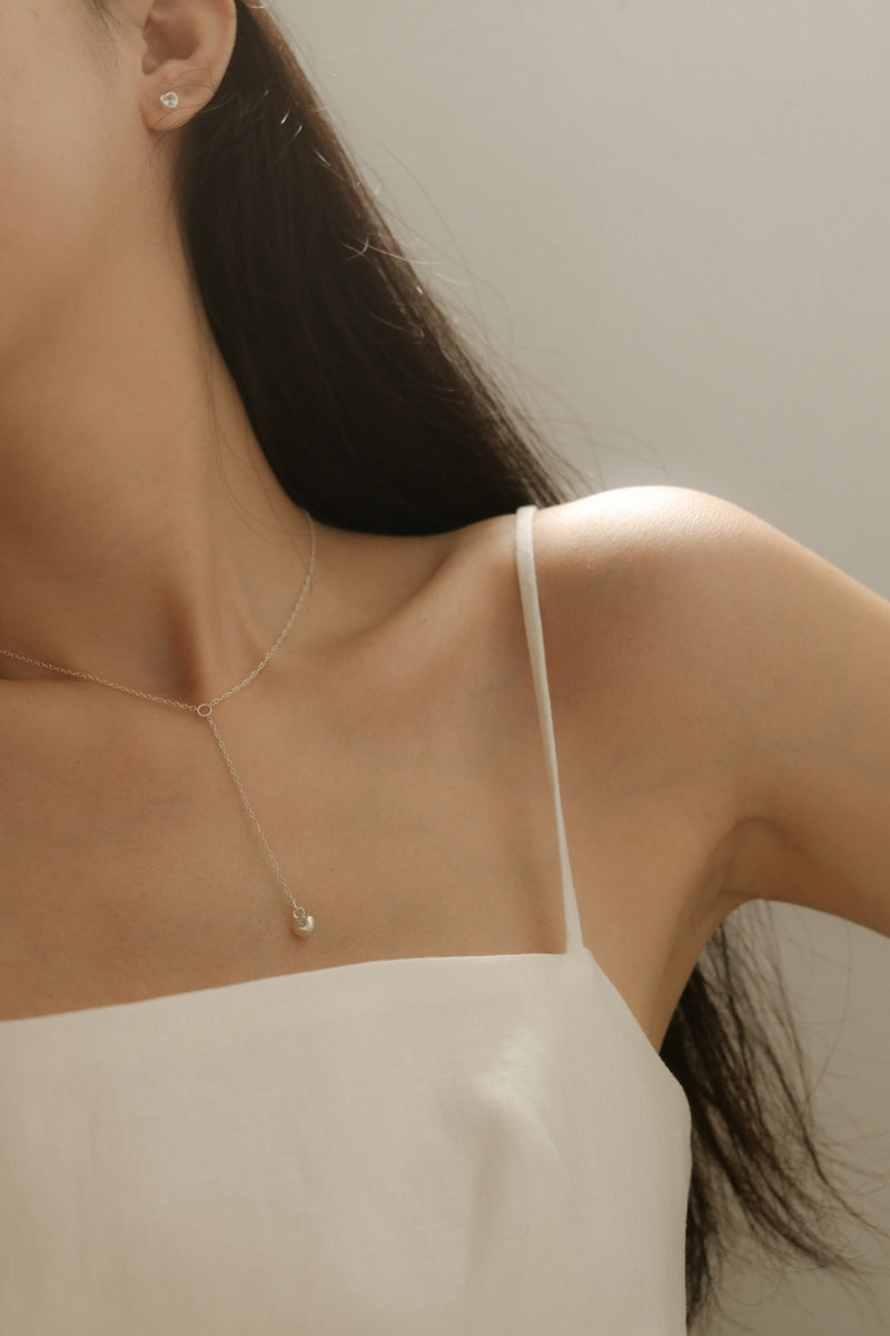 925 Silver Minimalist Y-Chain Heart Charm Necklace