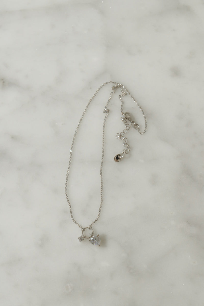 925 Silver Minimalist Zirconia Heart Charm Necklace