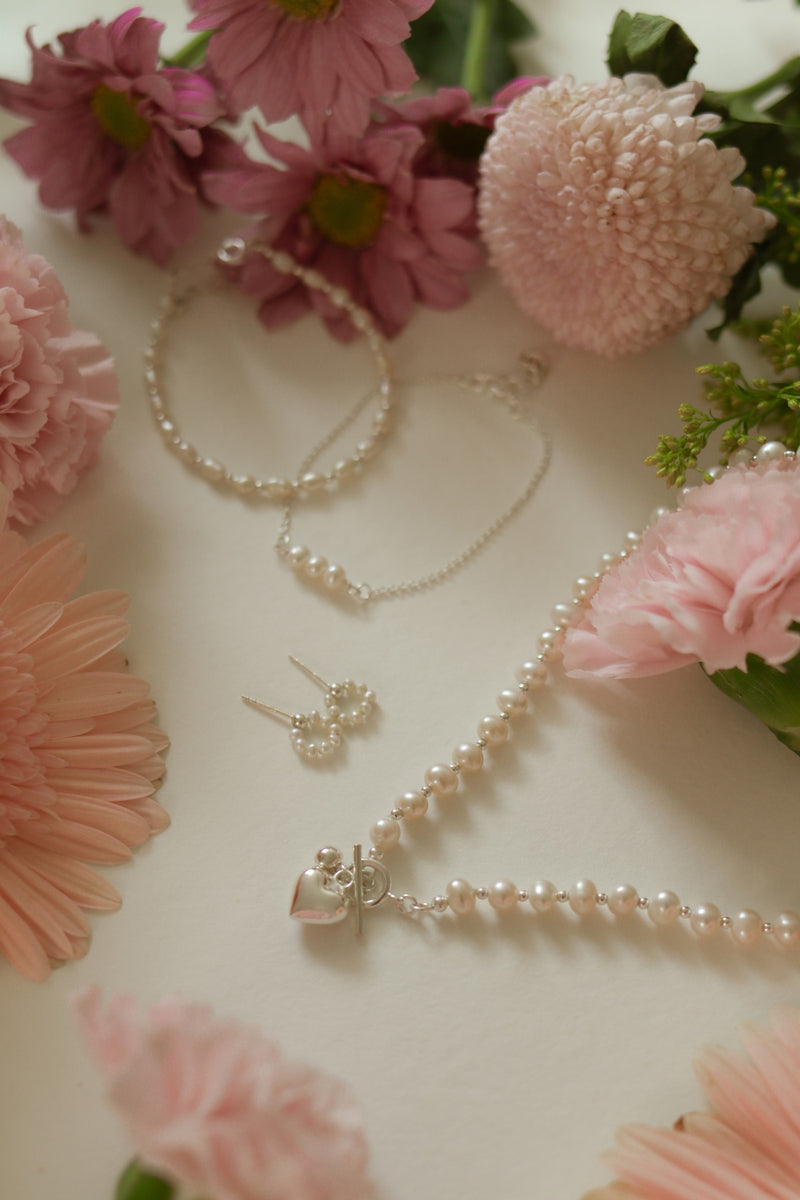 925 Silver Puffy Love Pearly Necklace