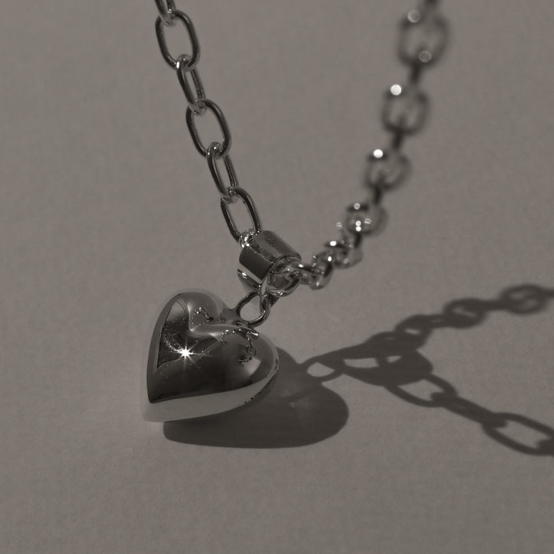 925 Silver Puffy Love Pendant Chain Necklace