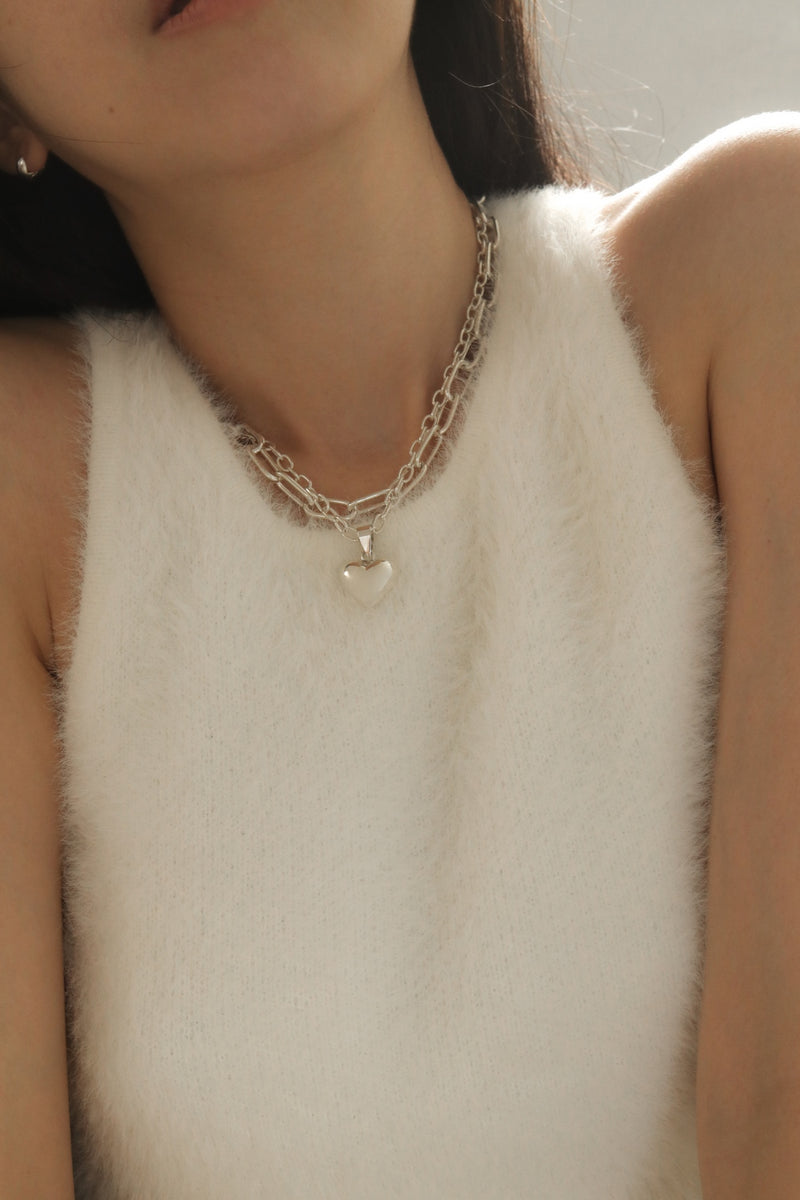 925 Silver Puffy Love Pendant Chain Necklace