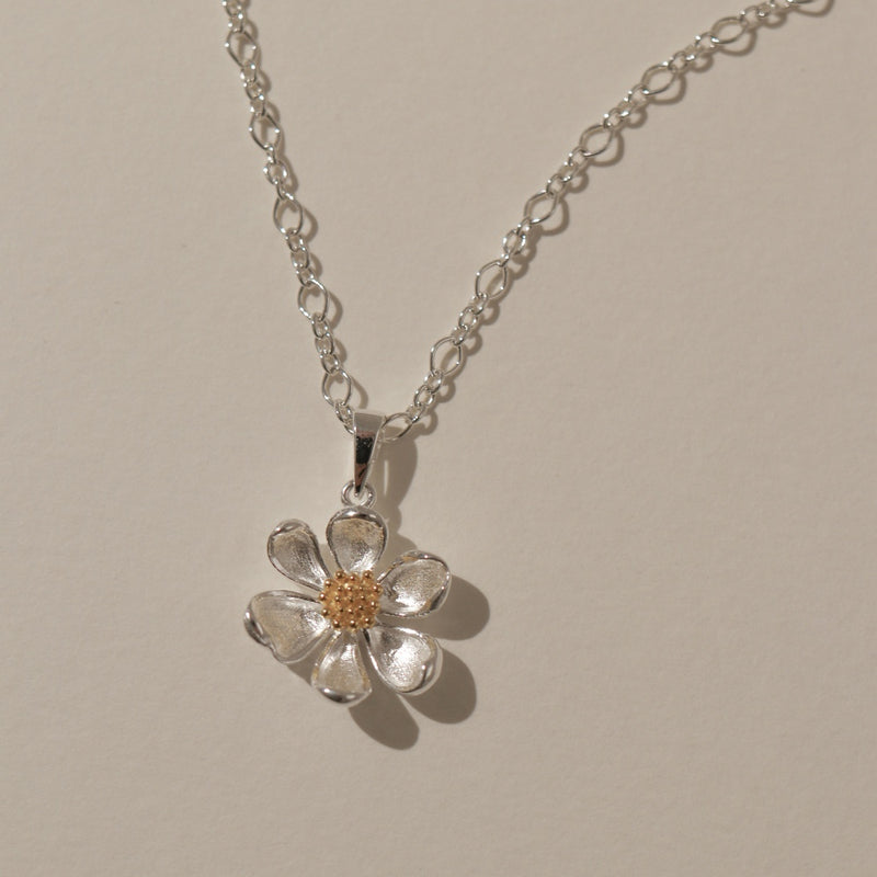 925 Silver Oh My White Flower Necklace, 18K Yellow Gold Plating (Centre)