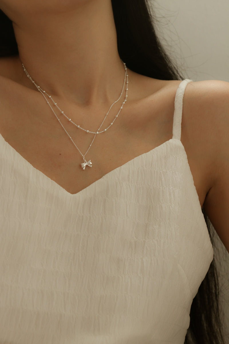 925 Silver Dainty Bow Pendant Necklace