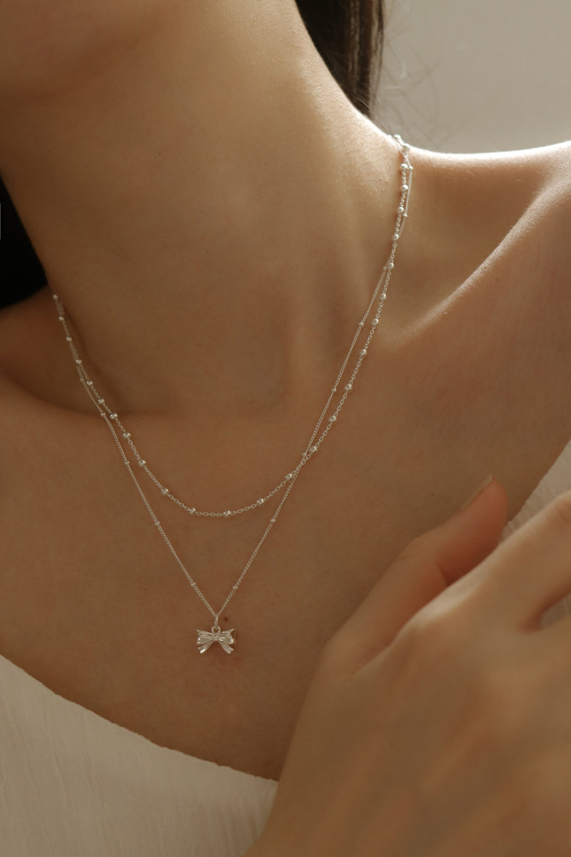 925 Silver Dainty Bow Pendant Necklace