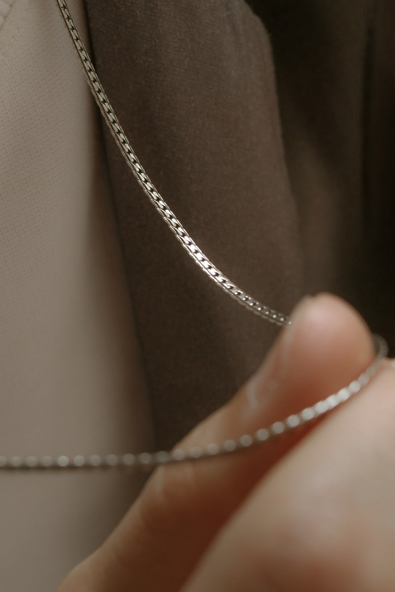 925 Silver Minimalist Herringbone Chain Necklace