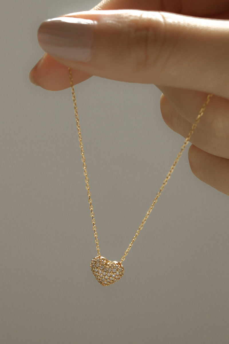 925 Silver Puffy Love Bling Necklace, 18K Yellow Gold Plating