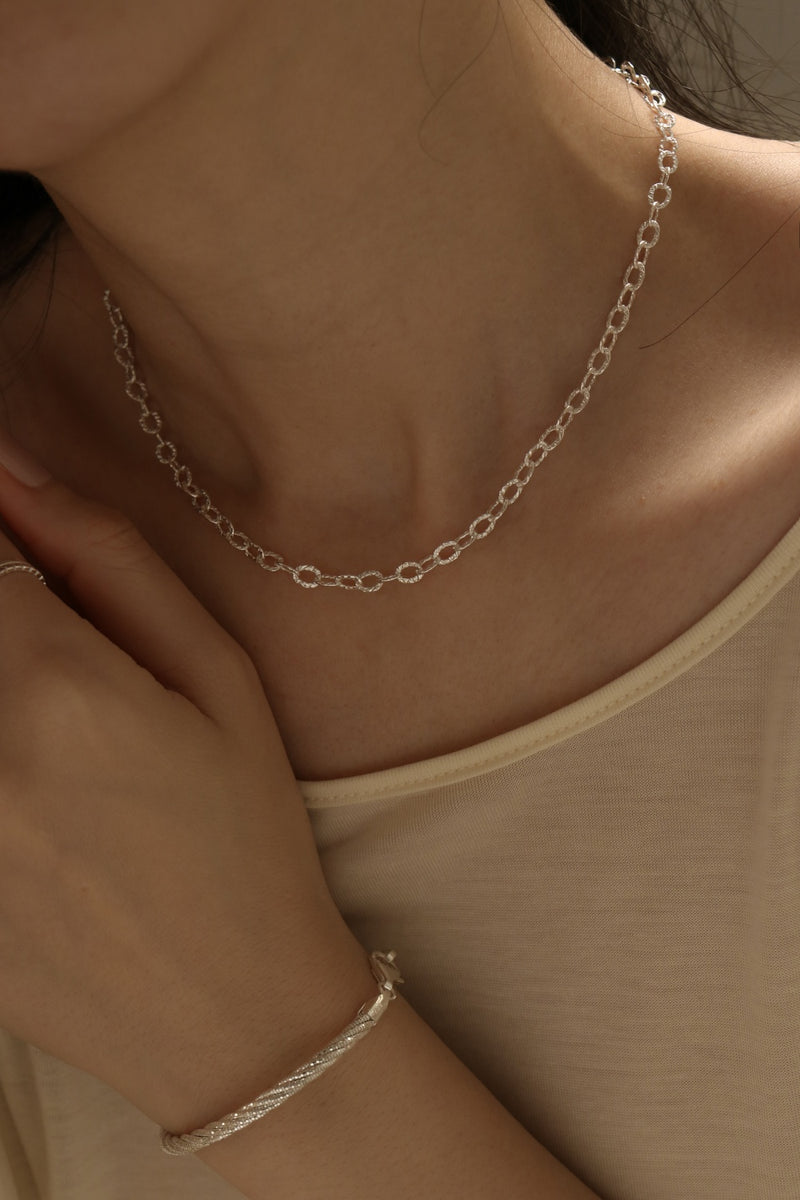 925 Silver Textured Chain Necklace