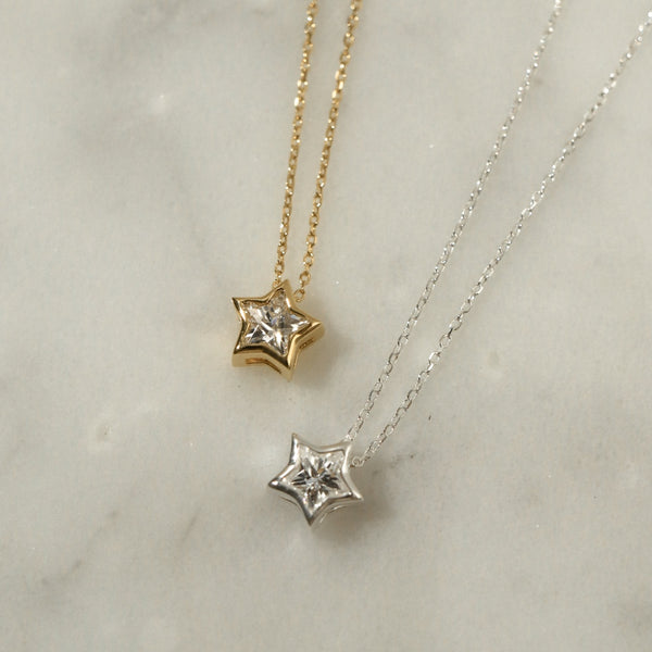 925 Silver Wishing Star Pendant Necklace, 18K Yellow Gold Plating