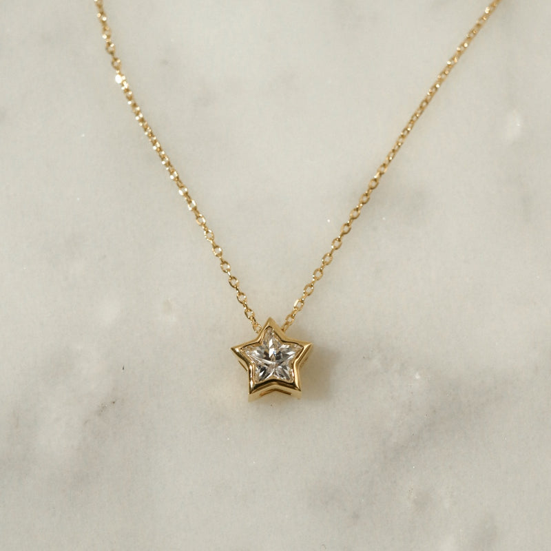 925 Silver Wishing Star Pendant Necklace, 18K Yellow Gold Plating