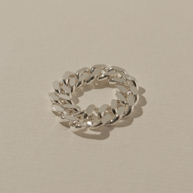 925 Silver Cuban Link Chain Ring <br><font>Size 19•23•26•28</font>