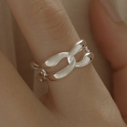 925 Silver Chain Link Open Ring <br><font>Free Size 12-14</font><br>