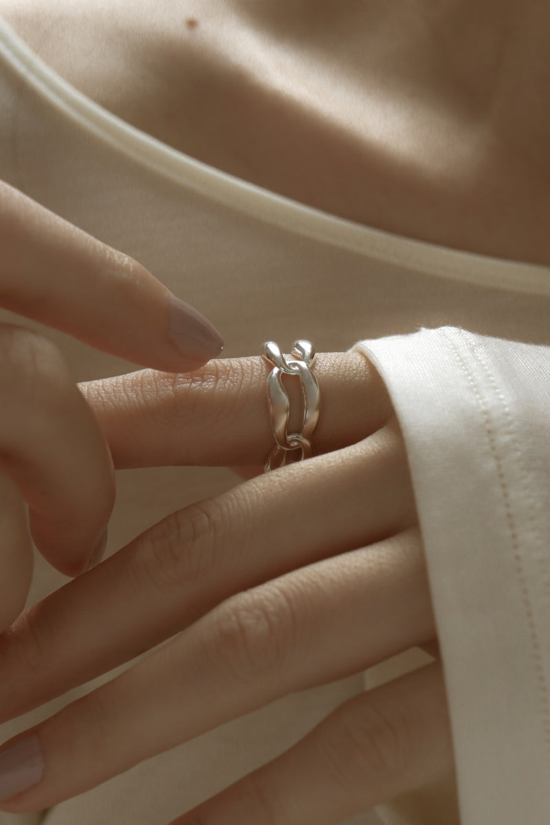 925 Silver Chain Link Open Ring <br><font>Free Size 12-14</font><br>