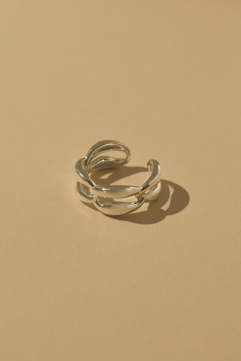 925 Silver Chain Link Open Ring <br><font>Free Size 12-14</font><br>