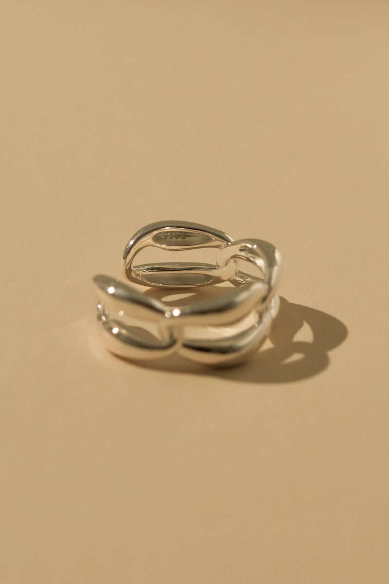 925 Silver Chain Link Open Ring <br><font>Free Size 12-14</font><br>