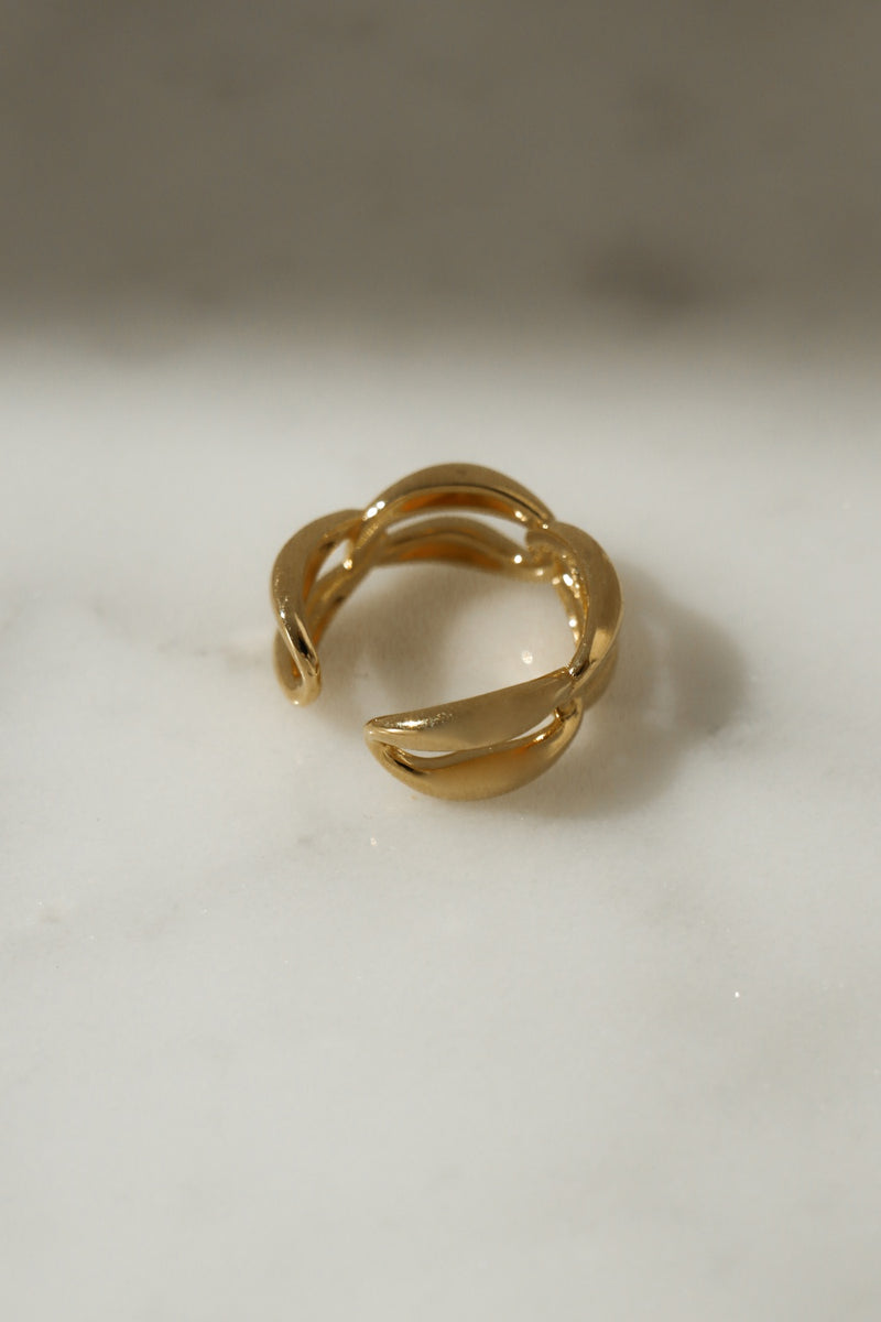 925 Silver Chain Link Open Ring, 18K Yellow Gold Plating <br><font>Free Size 12-14</font><br>